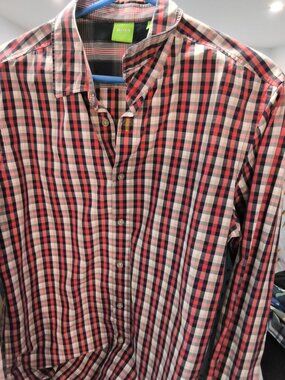 Hugo Boss Plaid Button Down Shirt Large | Red Black Smart Casual